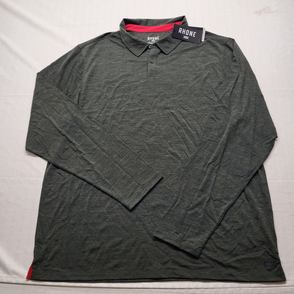 Rhone Shirt Mens 2XL Merino Wool Polo Green Lightweight Outdoor Stretch Thermal